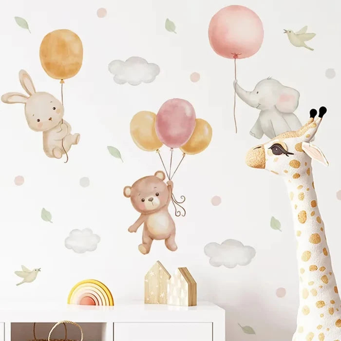 Kids & Nursery Wall Stickers – Watercolour Bears, Hearts & More | Self-Adhesive Peel & Stick | Nursery, Bedroom & Playroom Decor