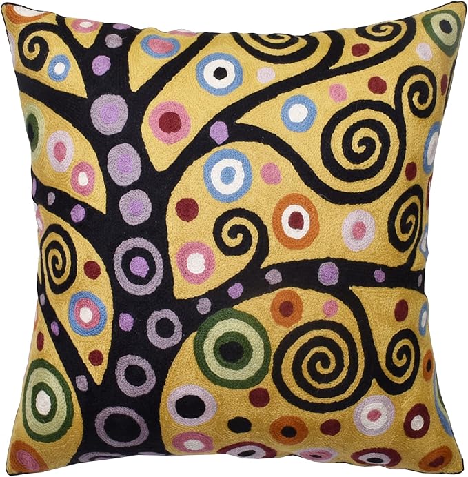 18x18 pillow cover, yellow and black abstract floral swirl pattern
