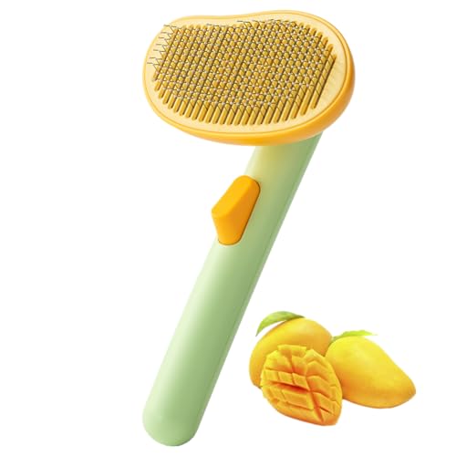 Mango Shaped Self-Cleaning Pet Slicker Brush with Release Button for Dogs & Cats