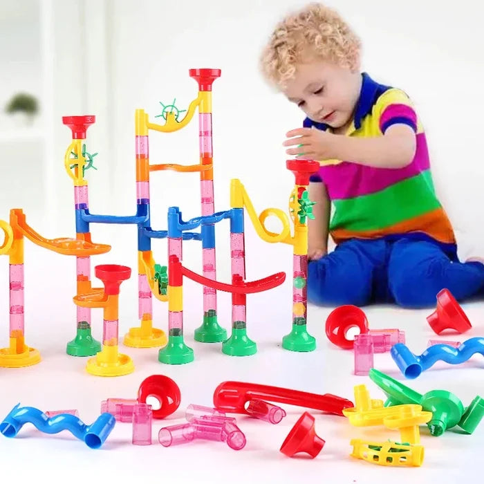 Marble Run Race Track Building Blocks – 3D Maze Ball Roll Toy | 50–232 Pieces | STEM DIY Coaster Set | Kids Birthday Christmas Gift