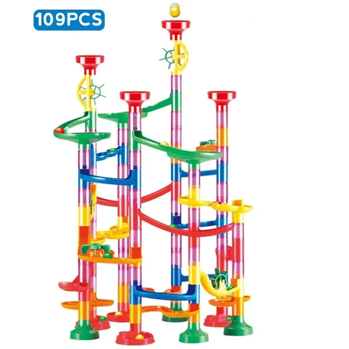Marble Run Race Track Building Blocks – 3D Maze Ball Roll Toy | 50–232 Pieces | STEM DIY Coaster Set | Kids Birthday Christmas Gift