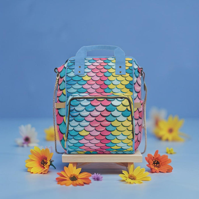 Mermaid Scale Diaper Backpack – Rainbow Holographic Fish Scale Print | Insulated Bottle Pockets | Large Capacity Nappy Bag | New Mum Baby Shower Gift