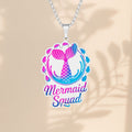Mermaid Squad Pendant Necklace – Best Friend & Bestie Gift | Hot Pink & Ocean Blue Mermaid Tail | Stainless Steel, Gold Plated or Sterling Silver | 18" Chain