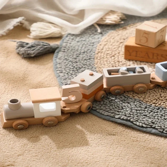 Montessori Wooden Vehicle Toys – Pull-Along Animal Train, Peg Doll Bus, Bead Aircraft & More | Natural Wood | Toddler Birthday Gift