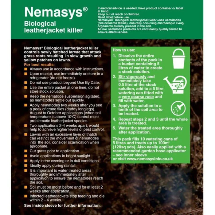Nemasys nematodes - biological leatherjacket killer instructions