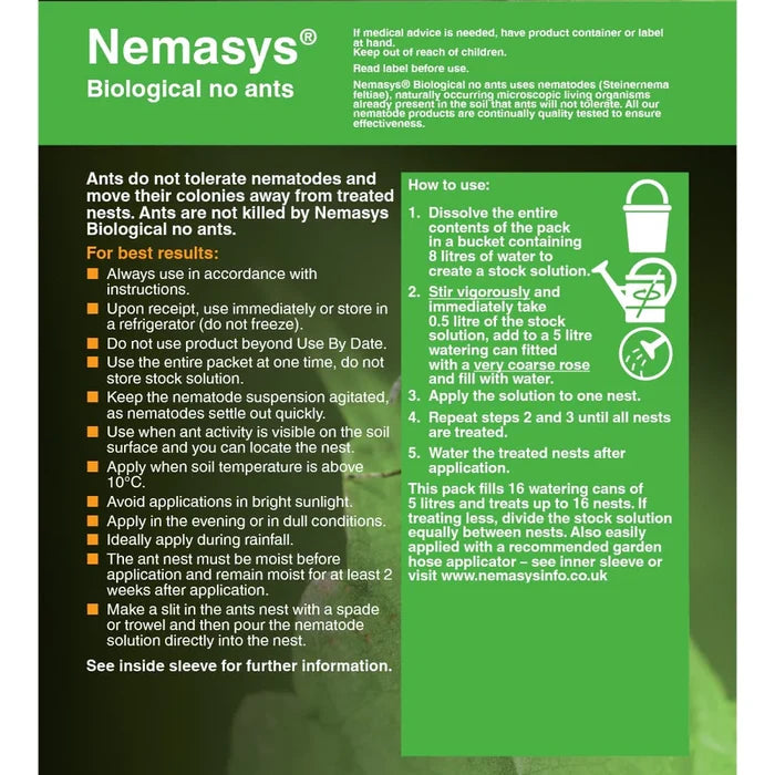 Nemasys Natural No Ants Nematodes (Steinernema feltiae) instructions