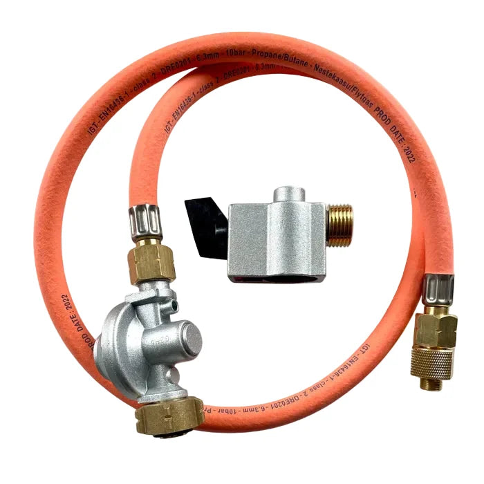 A gas hose and regulator for the o-grill range of portable barbecues
