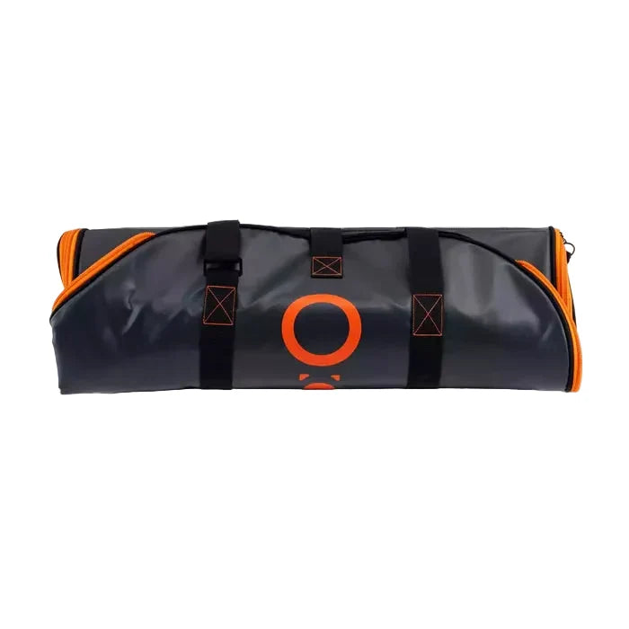 An o-shiled carry case for the o-grill range folded up for easy storage