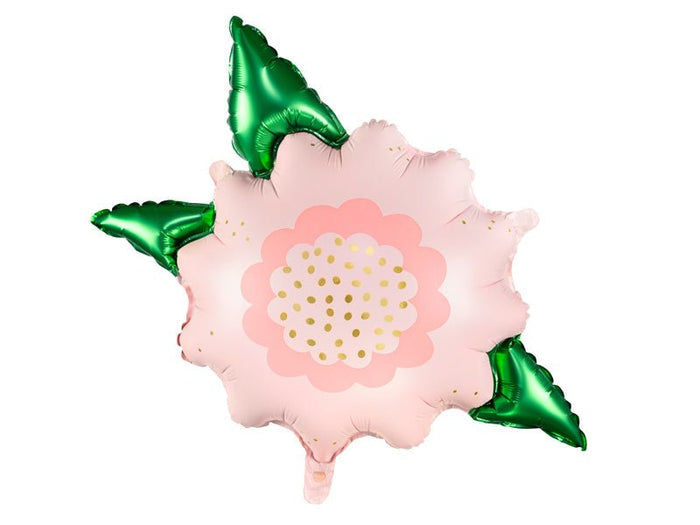 Pastel pink foil flower balloon with green foil star accents