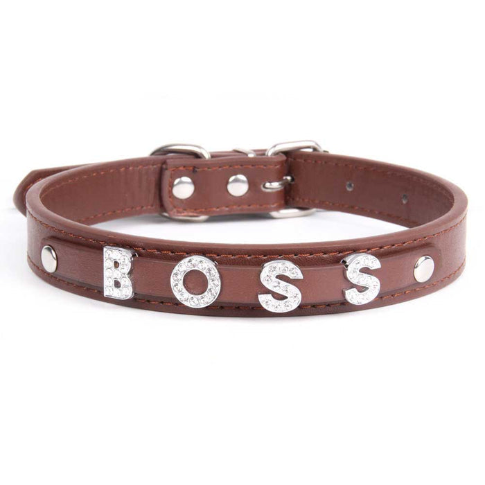 Personalized Bling Dog Collar with Custom Name & Rhinestones– PU Leather Adjustable Collar