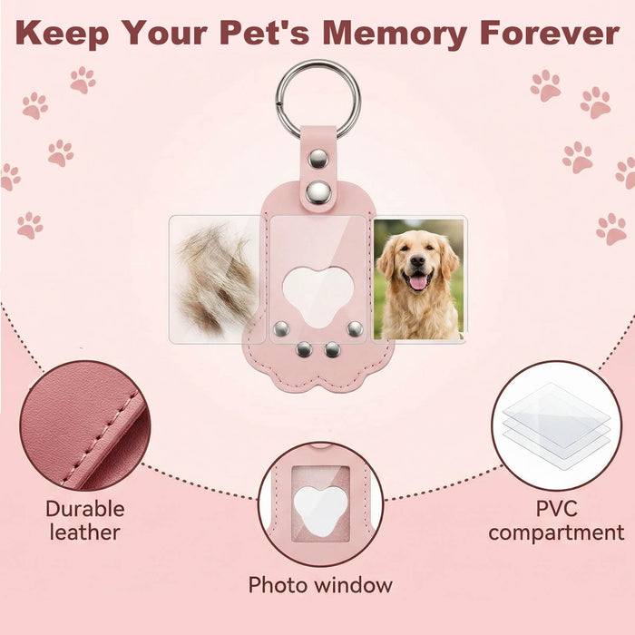 Pet Hair Storage Keychain with Photo Holder,Leather Cat Memorial Keychain Portable Pet Memory Charm Gift