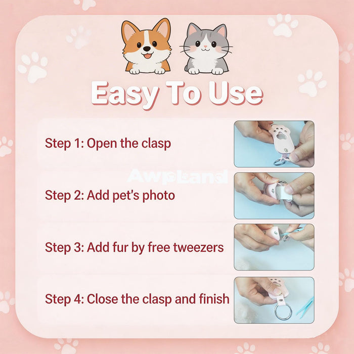 Pet Hair Storage Keychain with Photo Holder,Leather Cat Memorial Keychain Portable Pet Memory Charm Gift