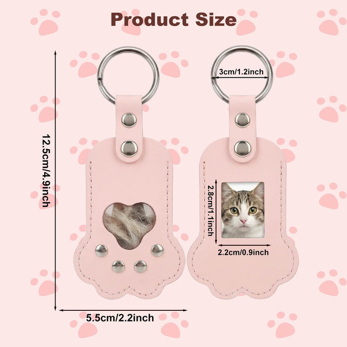 Pet Hair Storage Keychain with Photo Holder,Leather Cat Memorial Keychain Portable Pet Memory Charm Gift