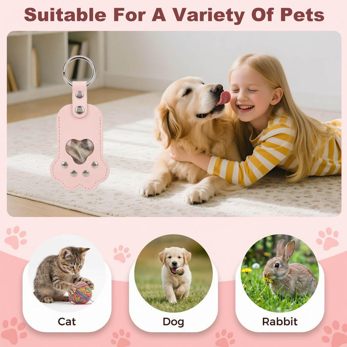 Pet Hair Storage Keychain with Photo Holder,Leather Cat Memorial Keychain Portable Pet Memory Charm Gift