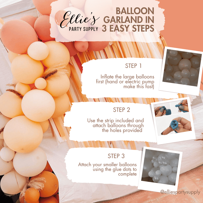 Balloon garland in three easy steps card over peach and white balloon backdrop