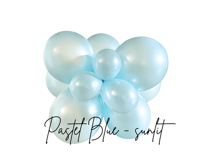Ice blue latex balloon cluster with six glossy balloons, pastel blue shade