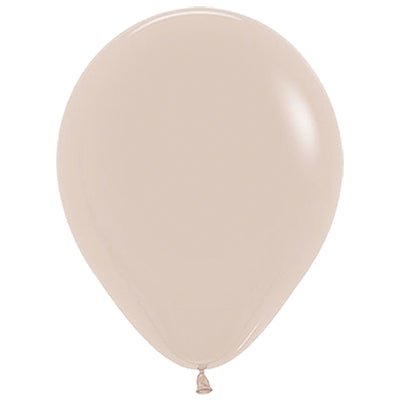 Beige latex balloon with a small metal valve at the bottom