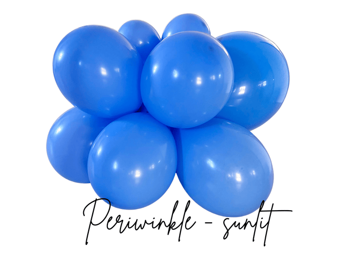Periwinkle latex balloon cluster of blue balloons, glossy rounded spheres