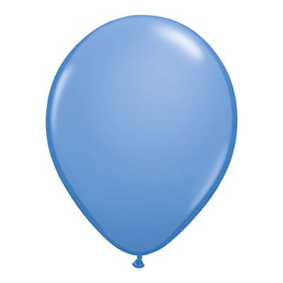 Single periwinkle blue latex balloon with glossy surface, teardrop shape