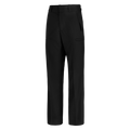 Product shot of black pants showing a flat front, subtle side pockets, and a clean tailored fit