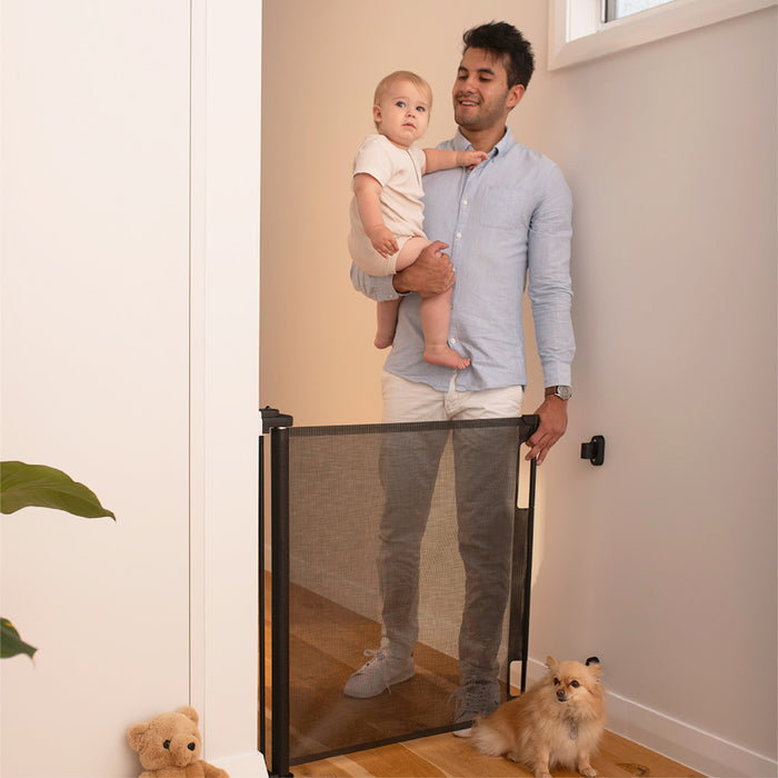 Retractable Baby Gate | 1.4m W x 0.84m H - Black - Perma Child Safety