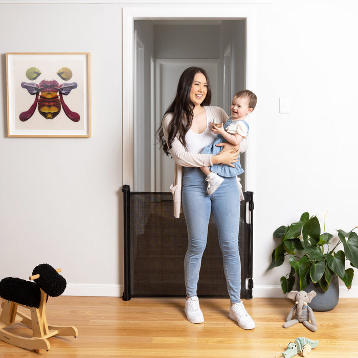 Retractable Baby Gate | 1.4m W x 0.84m H - Black - Perma Child Safety