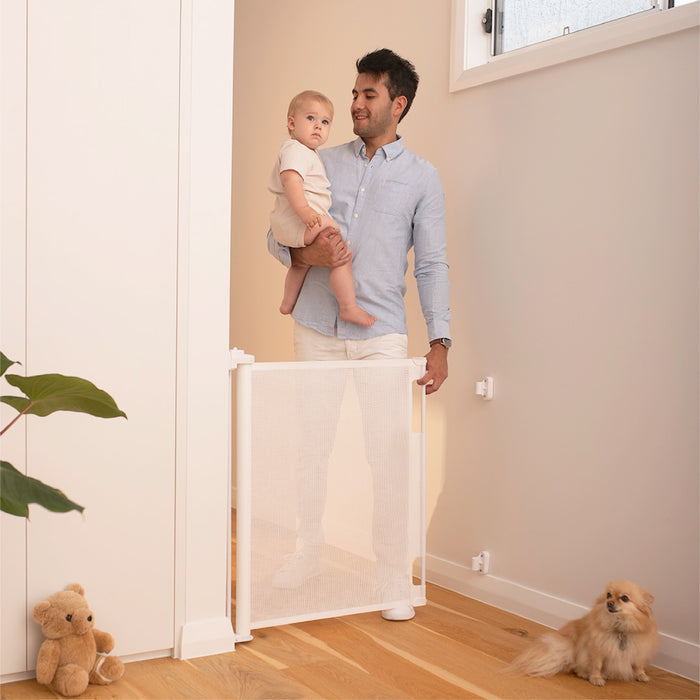 Retractable Baby Gate | 1.4m W x 0.84m H - White - Perma Child Safety