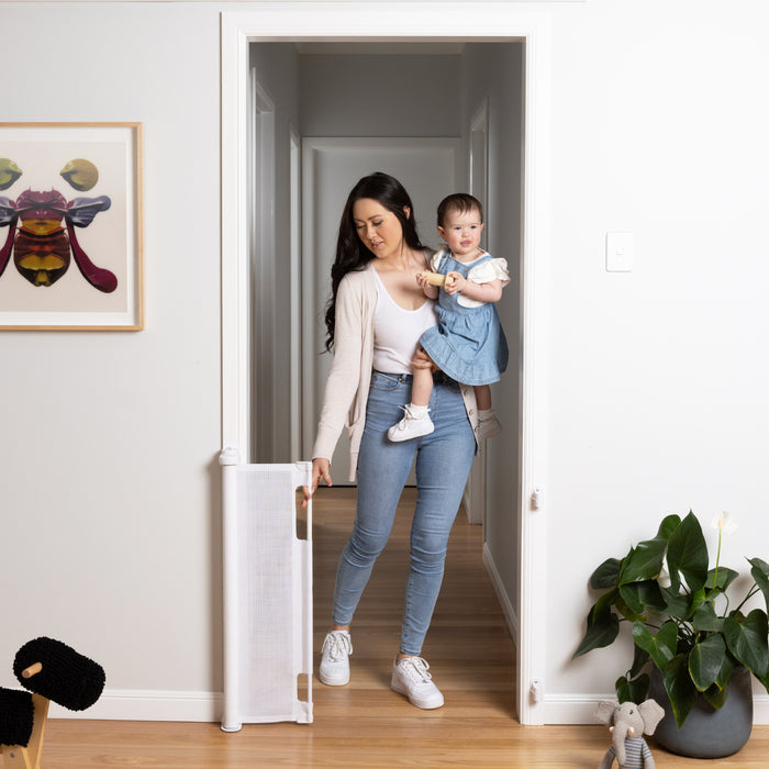 Retractable Baby Gate | 1.4m W x 0.84m H - Black - Perma Child Safety