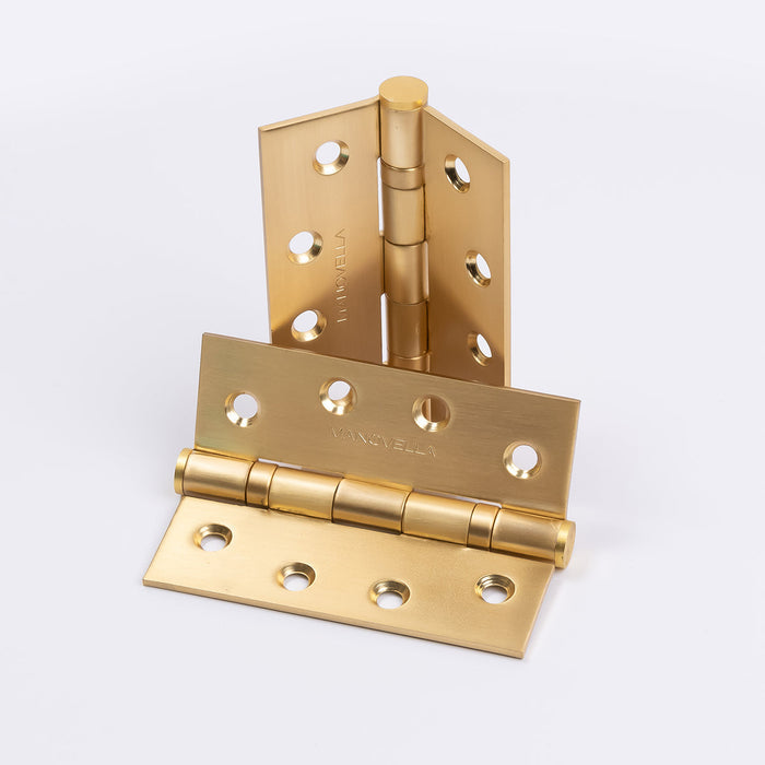 Satin Brass Ball Bearing Hinge (Pair) 100mm x 75mm - Manovella