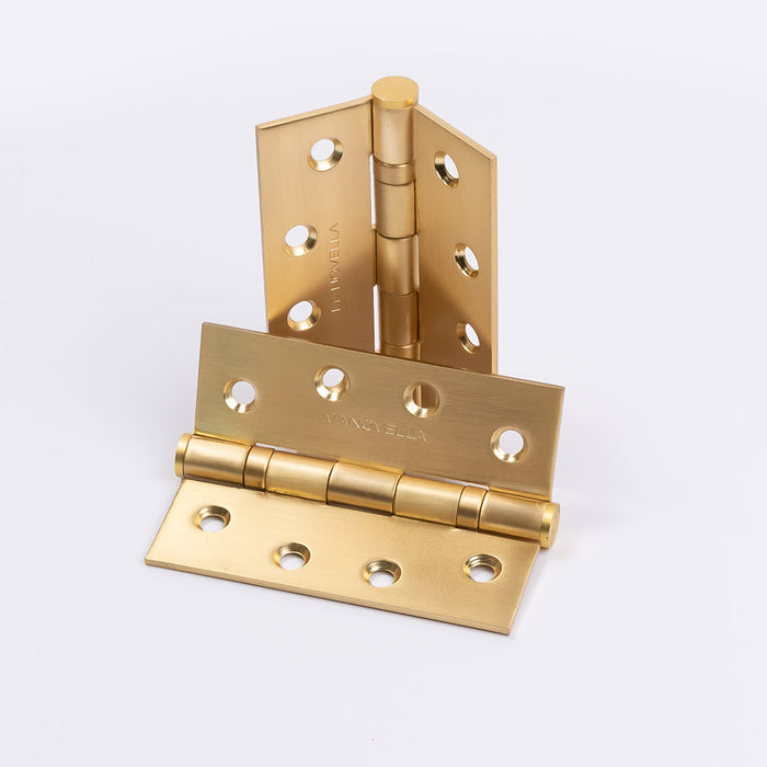 Satin Brass Ball Bearing Hinge (Pair) 100mm x 75mm - Manovella