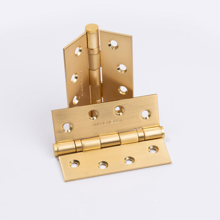 Satin Brass Ball Bearing Hinge (Pair) 100mm x 75mm - Manovella