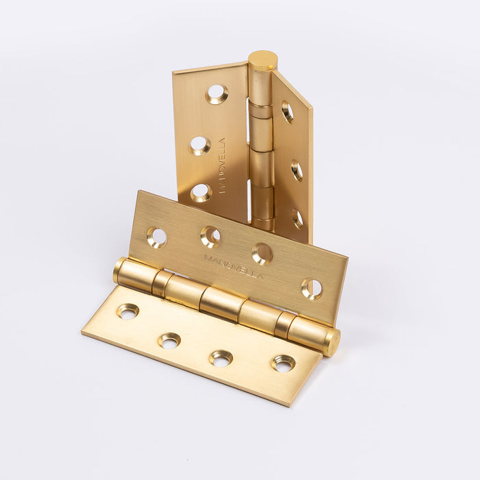 Satin Brass Ball Bearing Hinge (Pair) 100mm x 75mm - Manovella