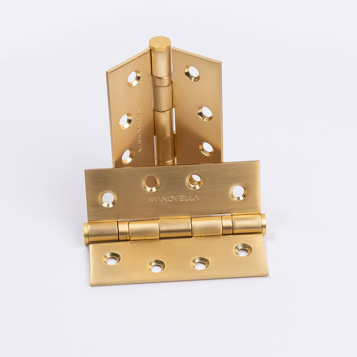 Satin Brass Ball Bearing Hinge (Pair) 100mm x 75mm - Manovella