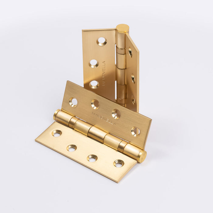 Satin Brass Ball Bearing Hinge (Pair) 100mm x 75mm - Manovella