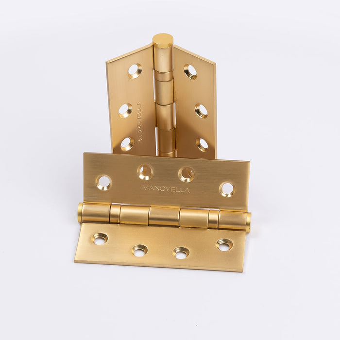 Satin Brass Ball Bearing Hinge (Pair) 100mm x 75mm - Manovella