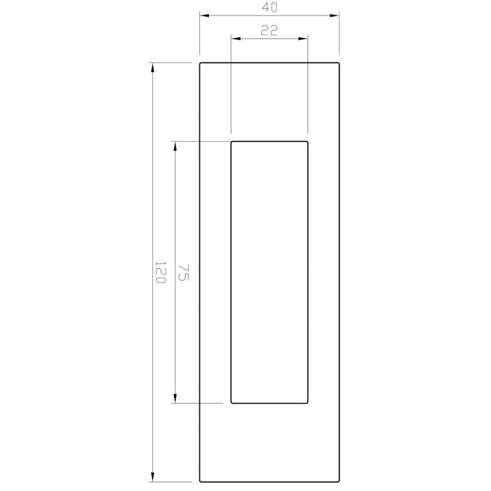 Frontview specifications of Manovella Flush Pull 120mm x 40mm in Satin Brass finish