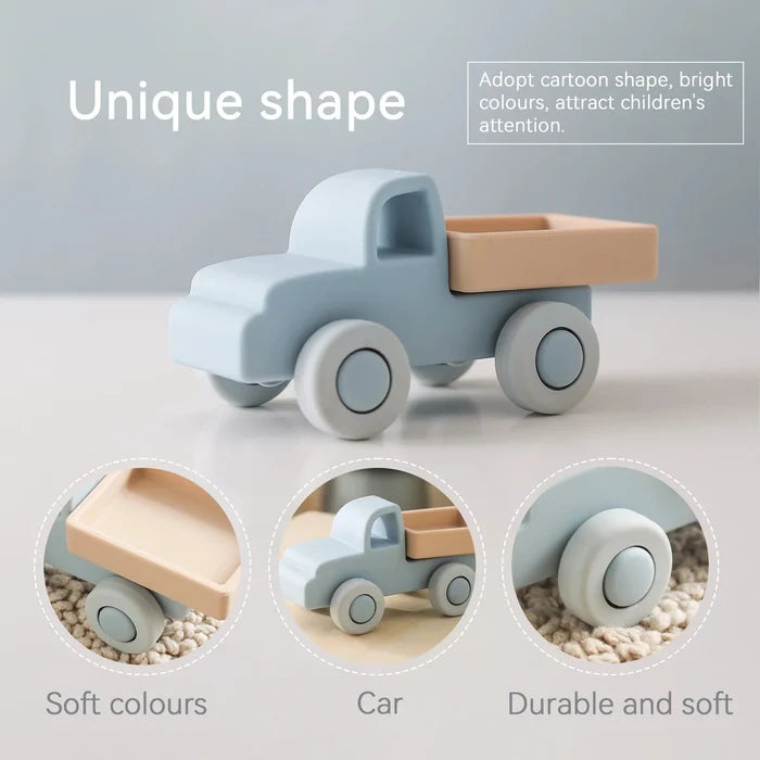 Silicone Baby Vehicle Toy – Soft Push-Along Truck, Car, Ambulance & Plane | Food-Grade BPA-Free | Montessori Teether | 0–12 Months Baby Gift