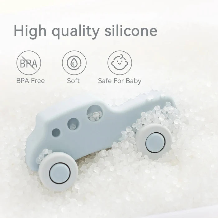 Silicone Baby Vehicle Toy – Soft Push-Along Truck, Car, Ambulance & Plane | Food-Grade BPA-Free | Montessori Teether | 0–12 Months Baby Gift