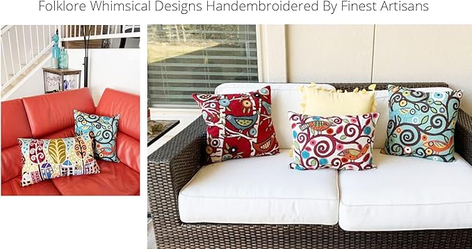 Multicolor birds and floral embroidered pillow covers set of four