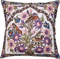 Lavender floral needlepoint pillow cover with tree-and-birds motif, 18x18