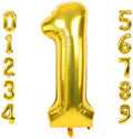 Gold foil balloon number 0, metallic yellow, upright on a plain background