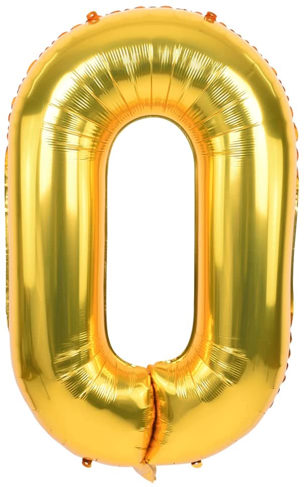 Gold foil balloon number 0, metallic yellow balloon with an open center